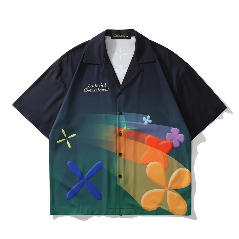 

2021 New Color Block Letter Flower Print Casual Hawaii Shirts Mens and Womens Short Sleeve Oversize Harajuku Summer Shirt 5egf, Pic color