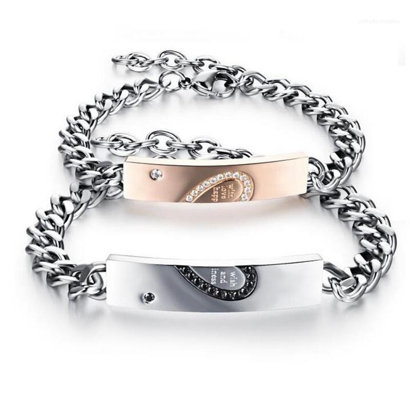 

Unique Love Couple Bangles Jewelry Lover's Stainless Steel Bracelet Bangle Heart Jigsaw Puzzle Carving Word Romantic Gift1
