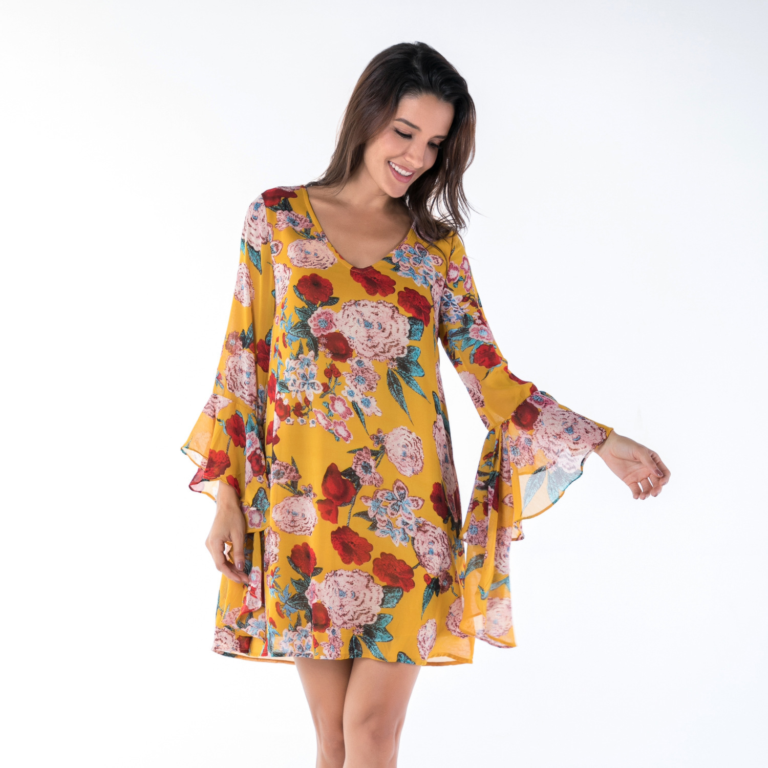 

2021 New Bandage Long Sleeve Es Elegant Casual Summer Vestidos De Fiesta Women Floral Mini Loose Ladies 7zlq