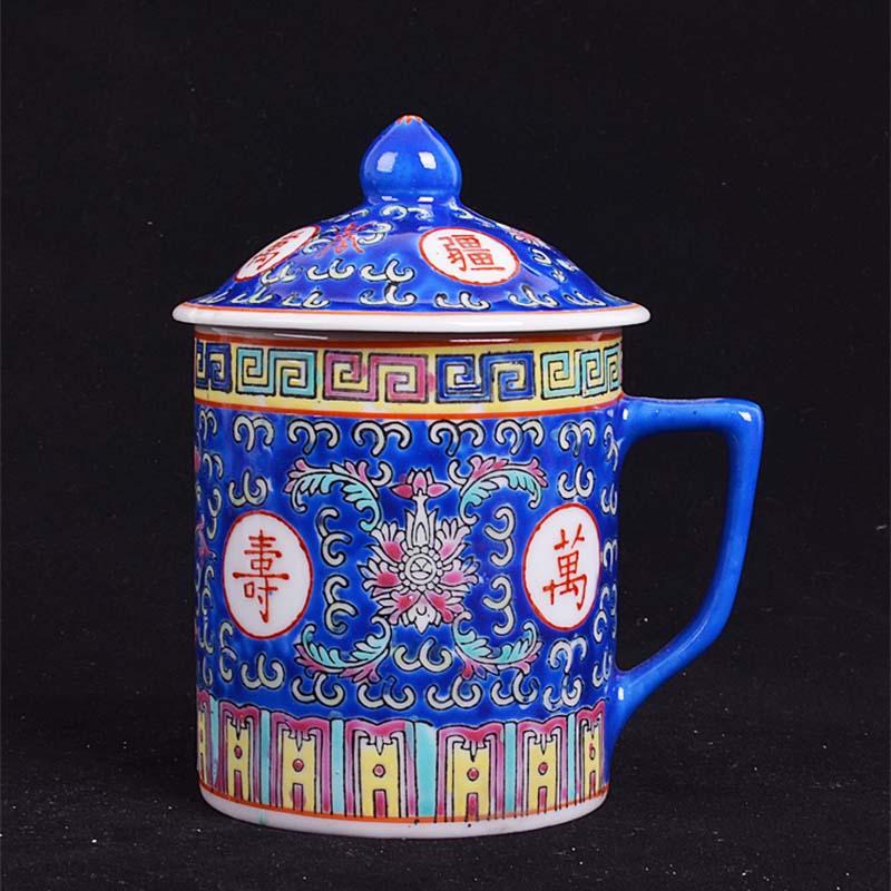 

Mugs Chinese Navy Blue Ceramic Cup Coffee Mug Water Porcelain Large Drinkware With Lid For Office And Home Teacup Men