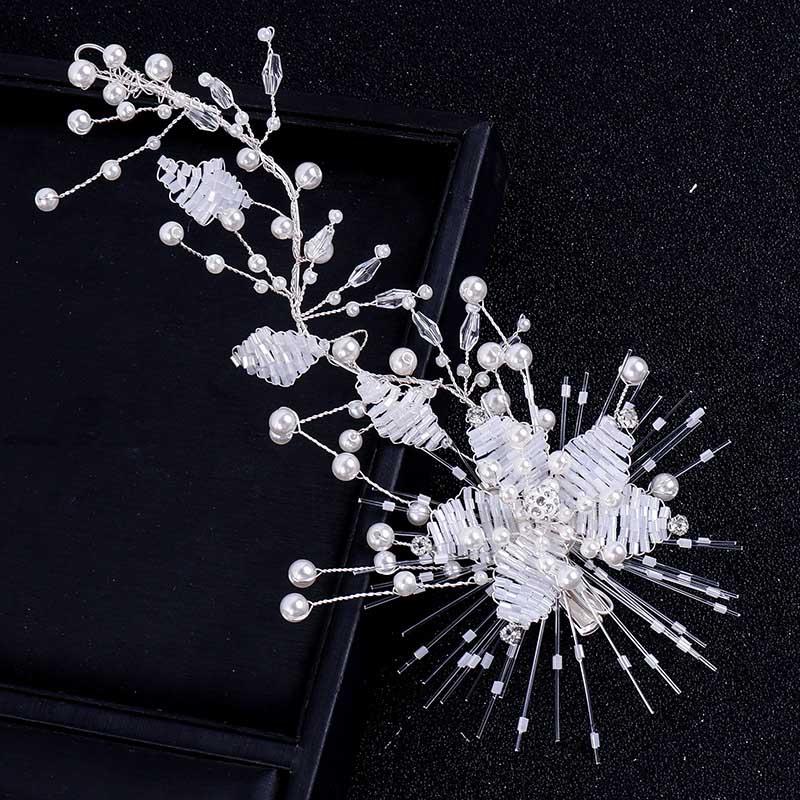 

Hair Clips & Barrettes 1Pcs Exquisite Bride Style Headband White Line Flower Beads Simulated Pearls Hairclip Bridal Wedding Accessories Pins, Golden;silver