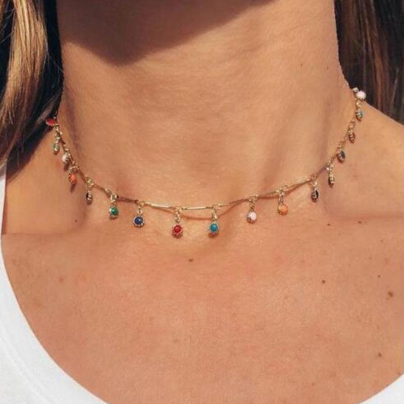 

Pendant Necklaces Tocona Single Layer Color Crystal Beads Clavicle Chain Necklace Women Boho Fashion Jewelry On The Neck B31203, Silver