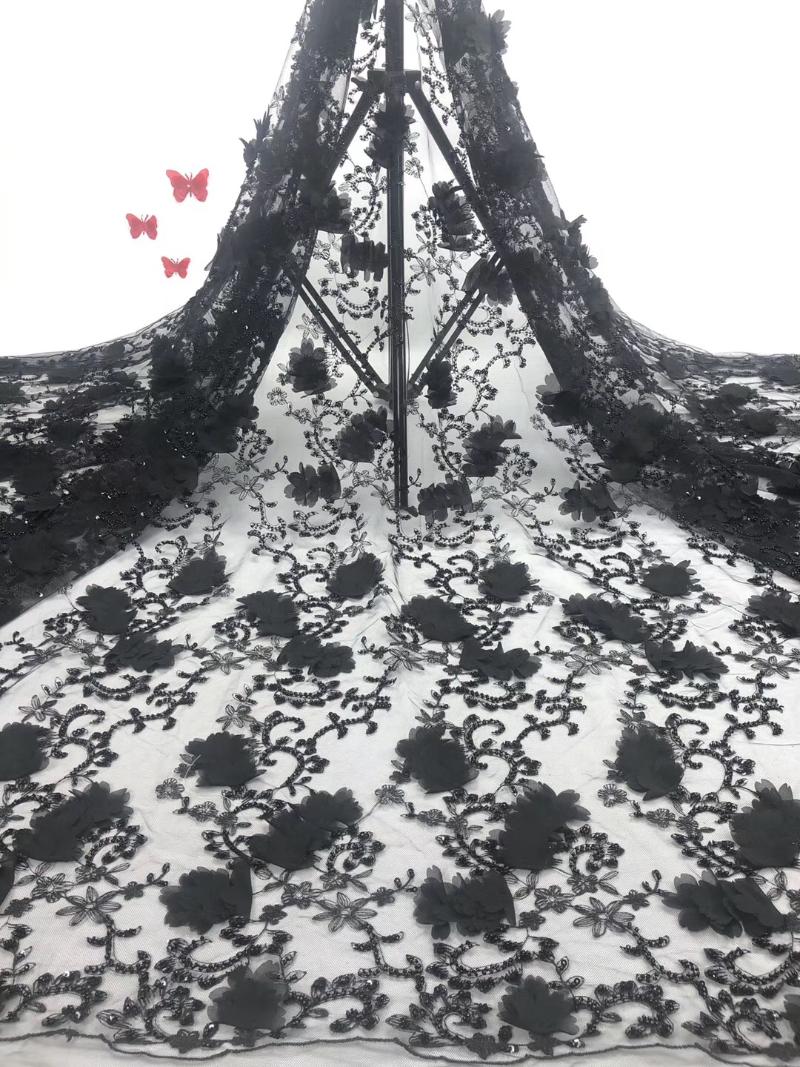 

White + Black African Rhinestones Milk Silk Lace Fabric 2021 High Quality Cord Water Soluble Lace Fabric For Wedding Dress