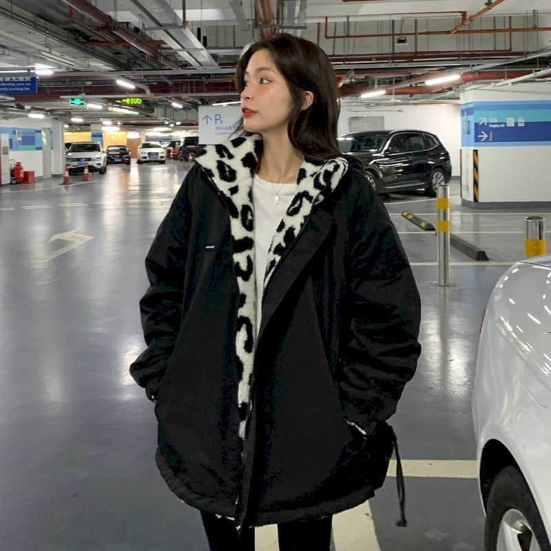 

Student Chic High Street Cotton Jacket Women's Autumn/Winter Punk Streetwear Large Size Lazy Style Lamb Fleece Padded Coat tops 210526, Black