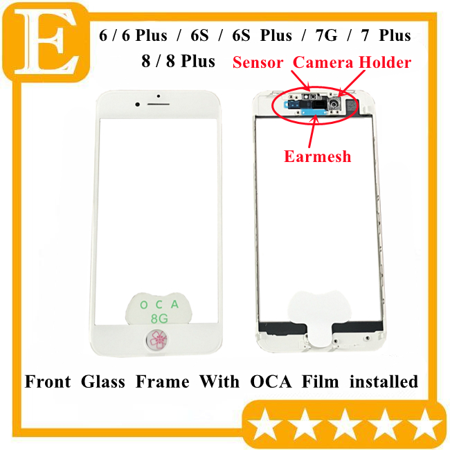

Cold Press 5 in 1 Front Screen Glass Panel With Frame OCA Glue + Ear Speaker Mesh Camera Sensor Holder For iphone 8 7 8plus 6 6s plus Repairing