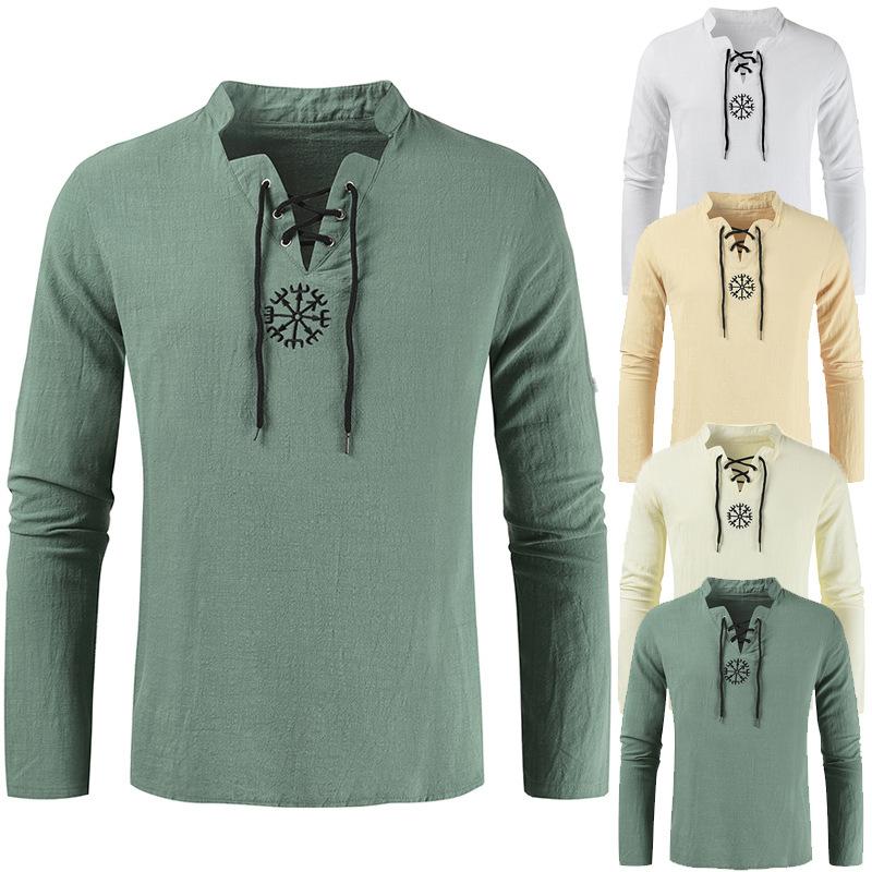 

Men' T-Shirts Medieval Costume Viking Pirate Linen T-shirt Renaissance Mens Nordic Retro Top Shirt Long Sleeve Beard Cosplay For Men, Burgundy