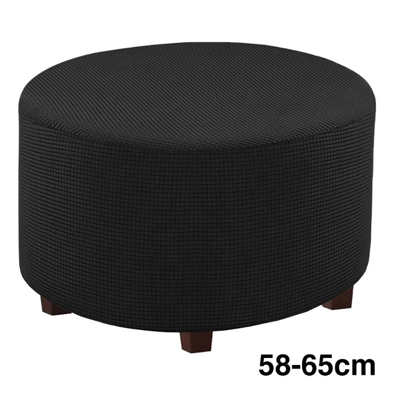 

Footstool Protector Cover Removable Home High Stretch Solid Dustproof Round Ottoman Slipcover Washable Living Room Jacquard