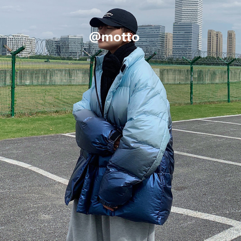 

2021 New Winter Thicken Gradient Color Jacket Men's Parka Warmth Fashion Casual Stand-up Collar Men Short Coat Mens Clothes 6nmo, Blue