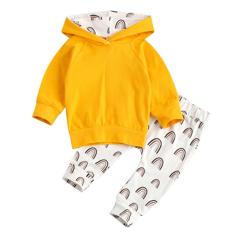 

Clothing Sets Wallarenear 0-24M Toddler Born Baby Boy Firl 2-piece Outfit Set Long Sleeve Hoodie+Rainbow Print Pants For Cute Kids, As pic