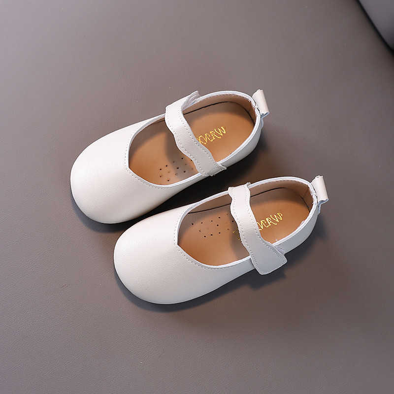 

Khaki Black Pink Kids Leather Shoes Girl Princess Single Shoes soft-soled comfortable Toddler baby girl shoes 1-7Years old kids X0703, Beige white