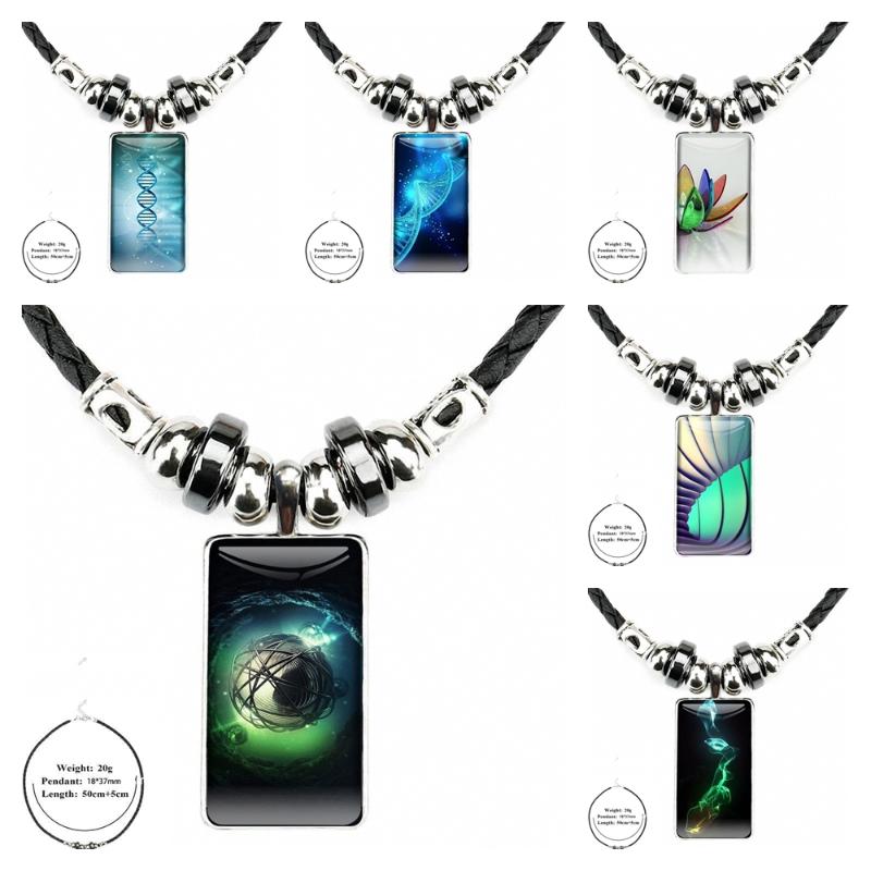

Pendant Necklaces Green Nucleus Abstract 3d Fashion Glass Cabochon Choker Black Hematite Rectangle Necklace Steel Color Jewelry For, Silver