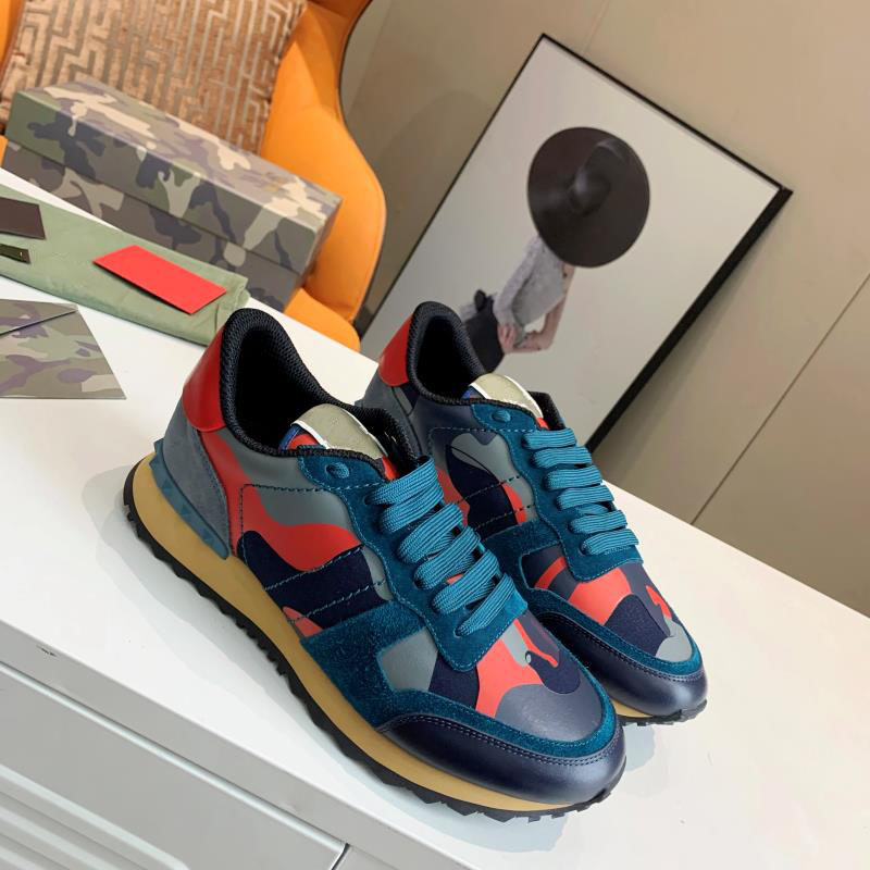 

2021 sale fashion Men women casual shoes camouflage soft flat sports real Unisex Leather Studded Trainer Sneaker with box large size 38-45, Black