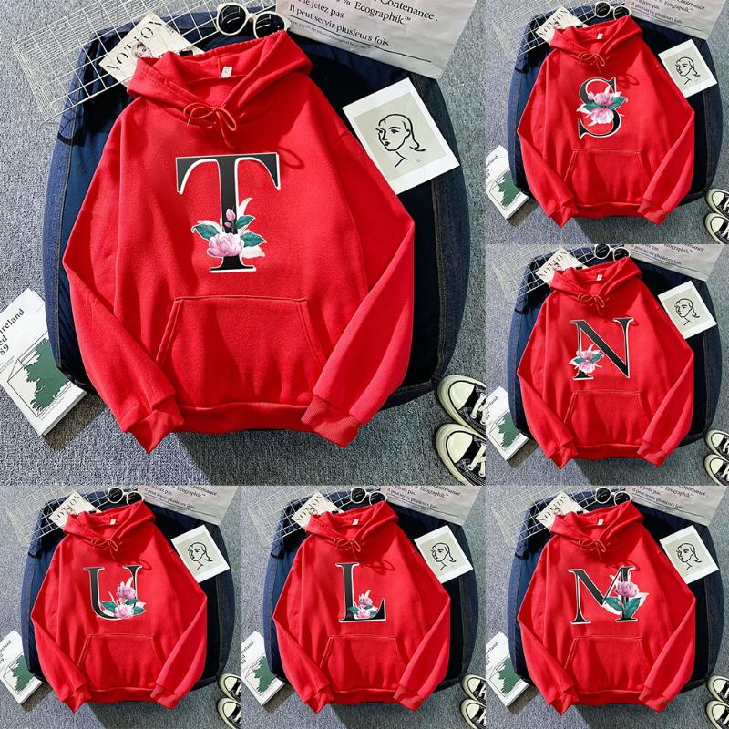 

Men' Hoodies & Sweatshirts Warm Fashion Letter Pattern Printing Pullover Long Sleeve Loose Hoodie Autumn Winter Sweatshirt Polyester Couple, Red