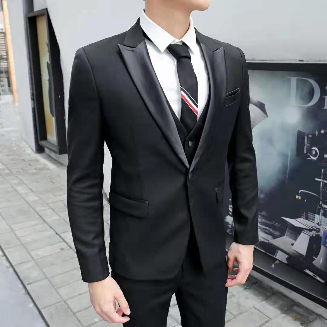 

2021 New Tuxedo Wedding for Men Costume Hommes Dinner Party Groom Marriage Mens Shawl Suit Contrast Satin Collar 7x0e, 2pc vest pant navy