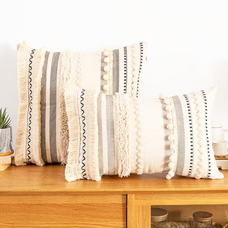 

Cushion/Decorative Pillow 45x45cm With Tassel Bed Pillowcover Cotton Canvas Tufted Embroidery Throw Cushion Cover Living Room Decoration Pil