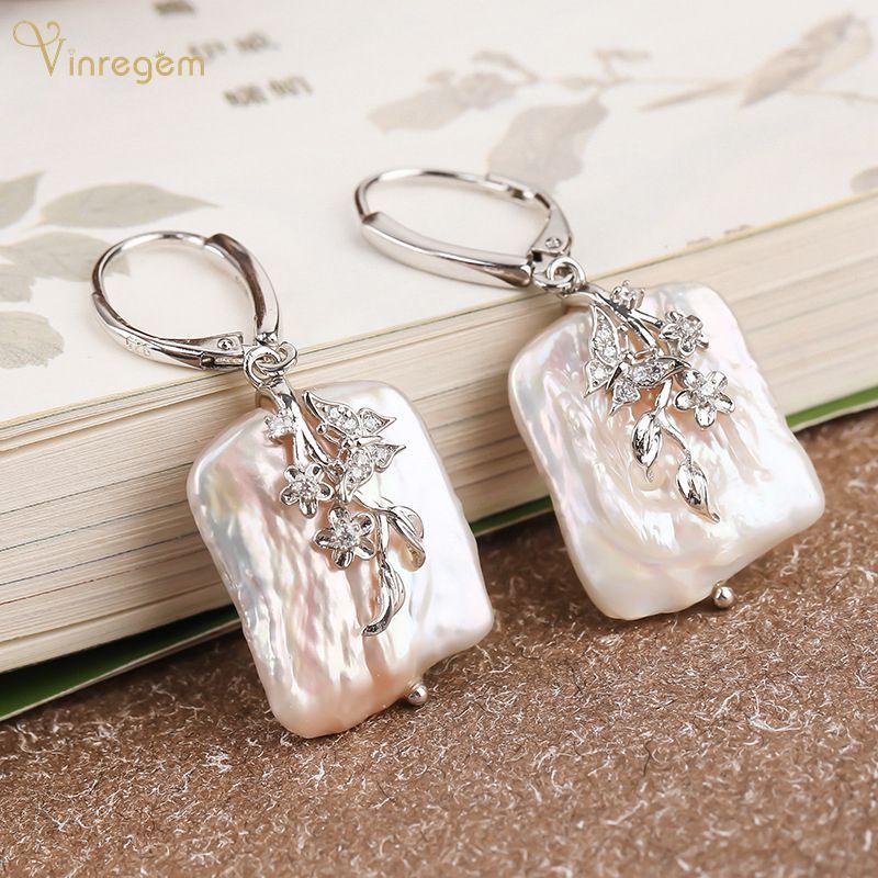 

Dangle & Chandelier Vinregem 100% 925 Sterling Silver Pearl Gemstone Wedding Engagement Elegant Vintage Earrings For Women Fine Jewelry Gift