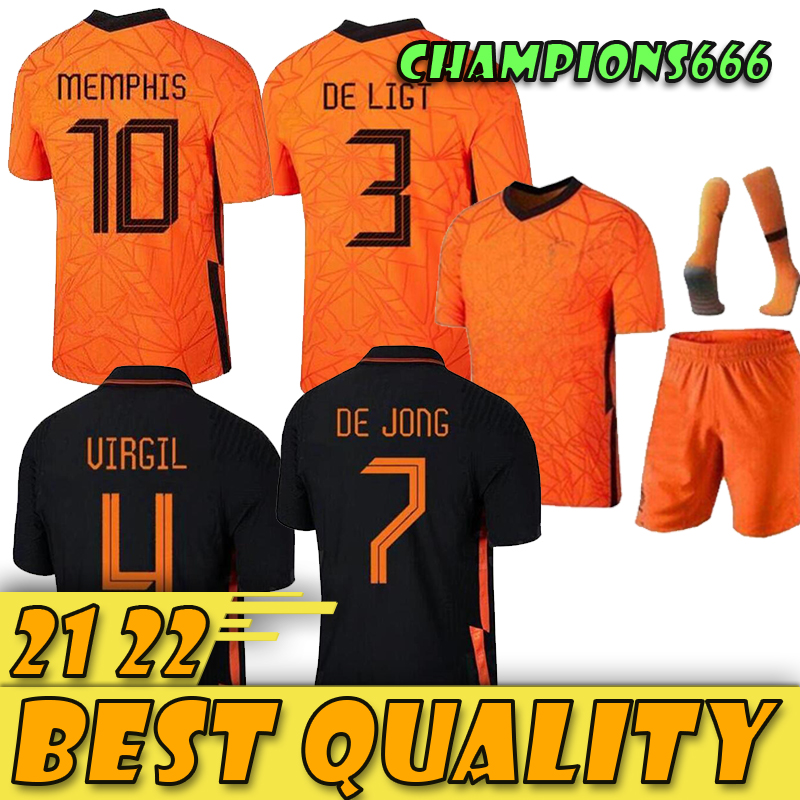 

MEMPHIS 2021 Netherlands soccer shirt DE JONG Holland LIGT STROOTMAN VAN DIJK VIRGIL 2022 football jersey Adult men + kids kit, Pic colors