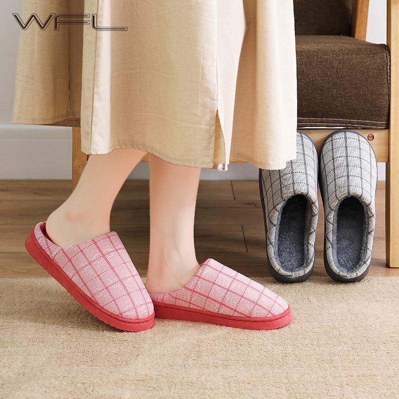 

Slippers WFL Women Soft Plush Warm Winter Couples House Cotton Thick Anti-slip Bottom Men, Blue
