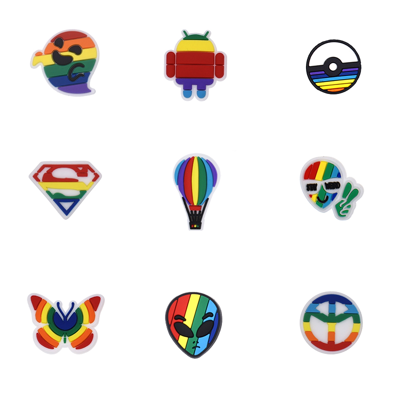 

Wholesale Rainbow Croc Charms Fit for Clog Shoes and Wristband Bracelet Decoration Kids Teen Adulty Party Gifts