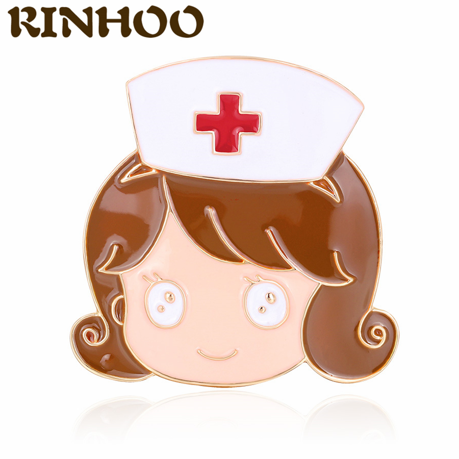 

comic nurse brooch for women doctors portrait medical brooch gold color pin badge metal enamel lapel pins jewelry giftdio chan contact, Gray