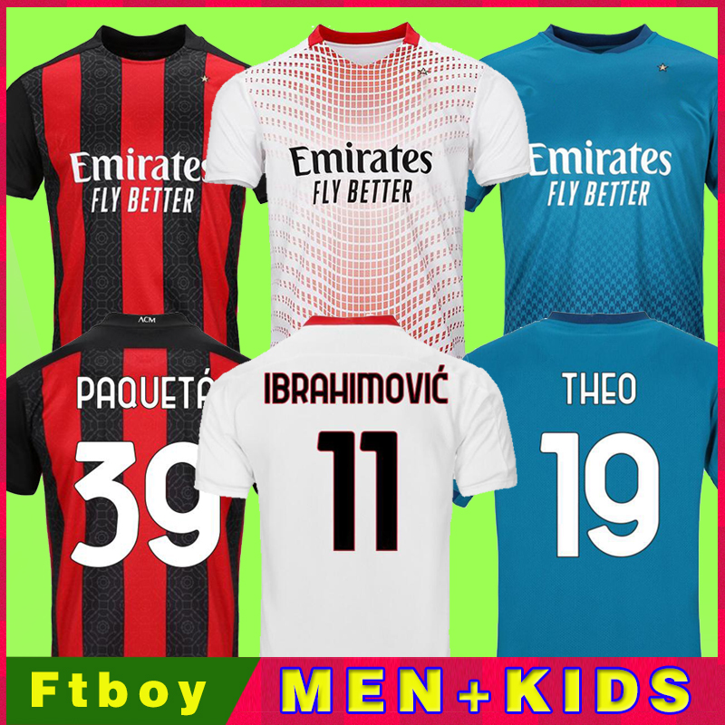 

20 21 soccer jersey IBRAHIMOVIC PAQUETA BENNACER ROMAGNOLI CALHANOGLU 2020 2021 football shirt TONALI REBIC maillot men + kids kit, Kids away