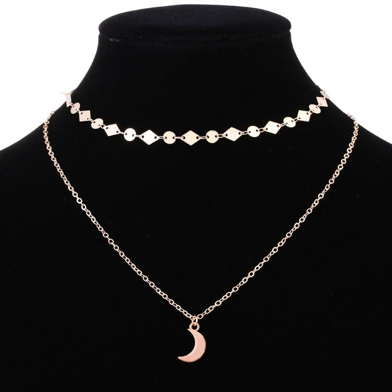 

Pendant Necklaces Trendy Geometric Sequins Chain Choker Necklace Charms Women Fashion Exquisite Moon Double Layered Short