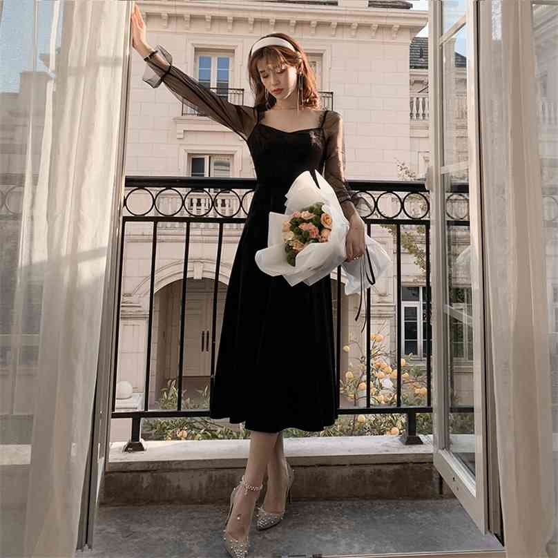 

Hollow out Dress for women Summer Black Korea Office Lace velvet sundress Ladies robe sexy femme moulante party Dresses 210602