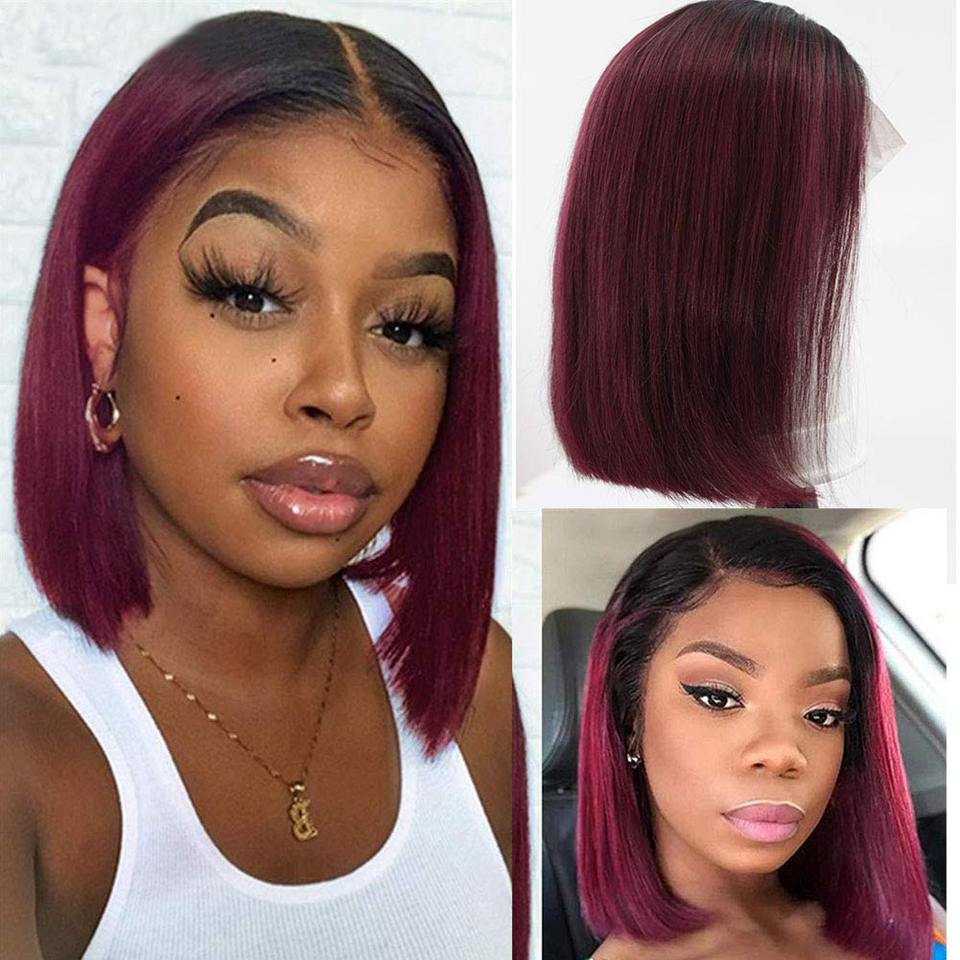 

14inch Brazilian 1B30 Brown Bob Lace Front Wigs 4x4 Bob Lace Closure Wig Human Hair Wigs for Black Women Pre Plucked, As the picture shows