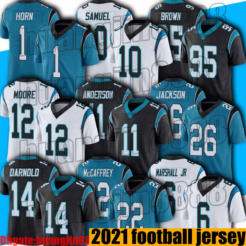 

14 Sam Darnold 22 Christian McCaffrey Jersey CarolinaPanthers DJ Moore Terrace Marshall Jerseys Derrick Brown Jeremy Chinn, Black;red
