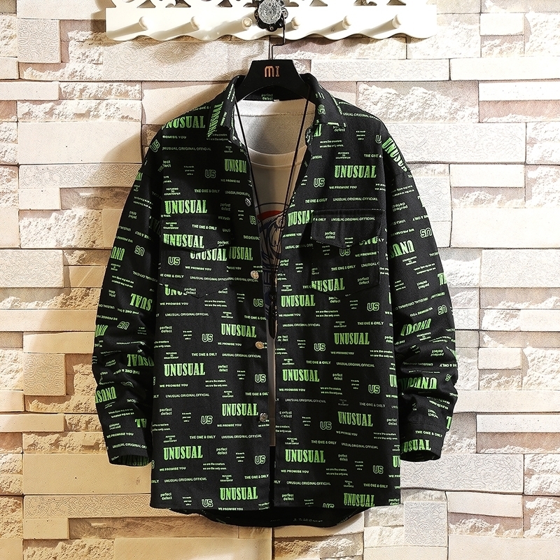 

2021 Brand Spring Autumn Black White Print Long Sleeves New Collar Korea Style Shirt for Men's Clothing A0fj, 8838 a