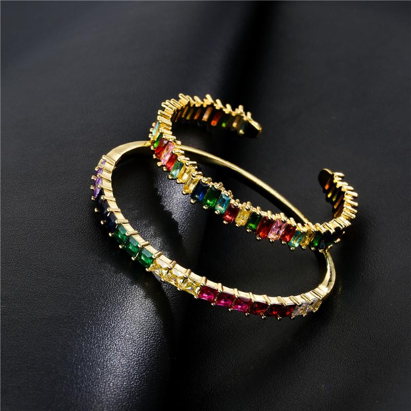 Bangle Creative Design High Quality Exquisite Rainbow Bracelet Copper Zirconia Rhinestone Cuff Fashion Charm Jewelry Gift-image-745964287