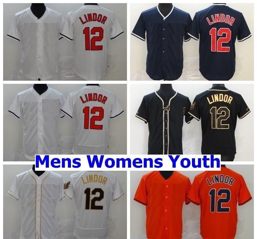 

2020 Indians Men Women kids Baseball 12 Francisco Lindor Jersey Flexbase Cool Base Team Color Navy Blue White Orange Black All Stitched, As shown in illustration