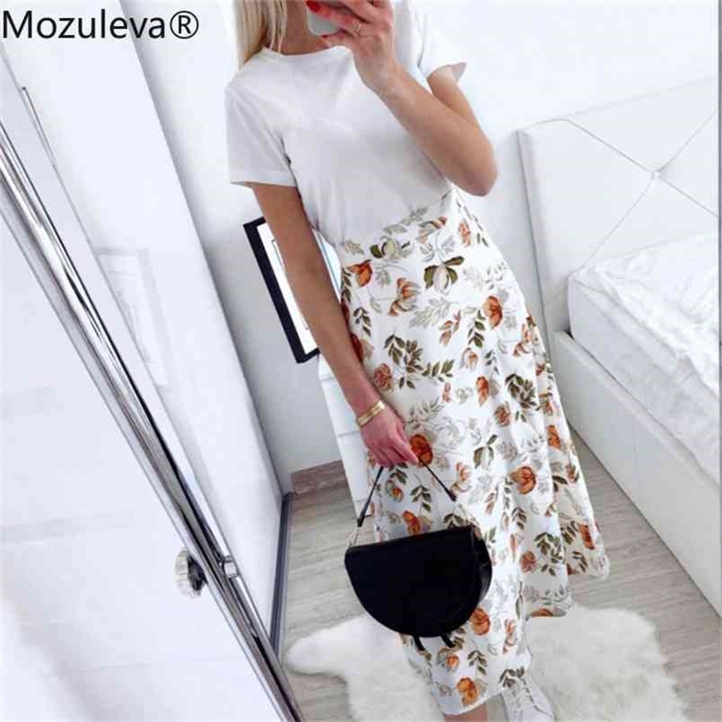 

Mozuleva Spring Summer High Waist Chiffon Women Midi Skirts Casual Floral Print Female Maxi Beach femme 210702, Rose red