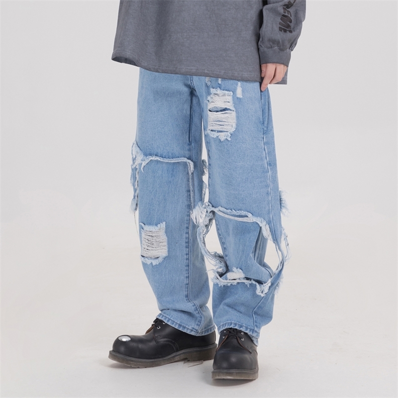 

2021 New Designer Holes Distressed Pants Ripped Vintage Boyfriend Jeans Oversized Streetwear Fashion Women Clothes Yran, Black