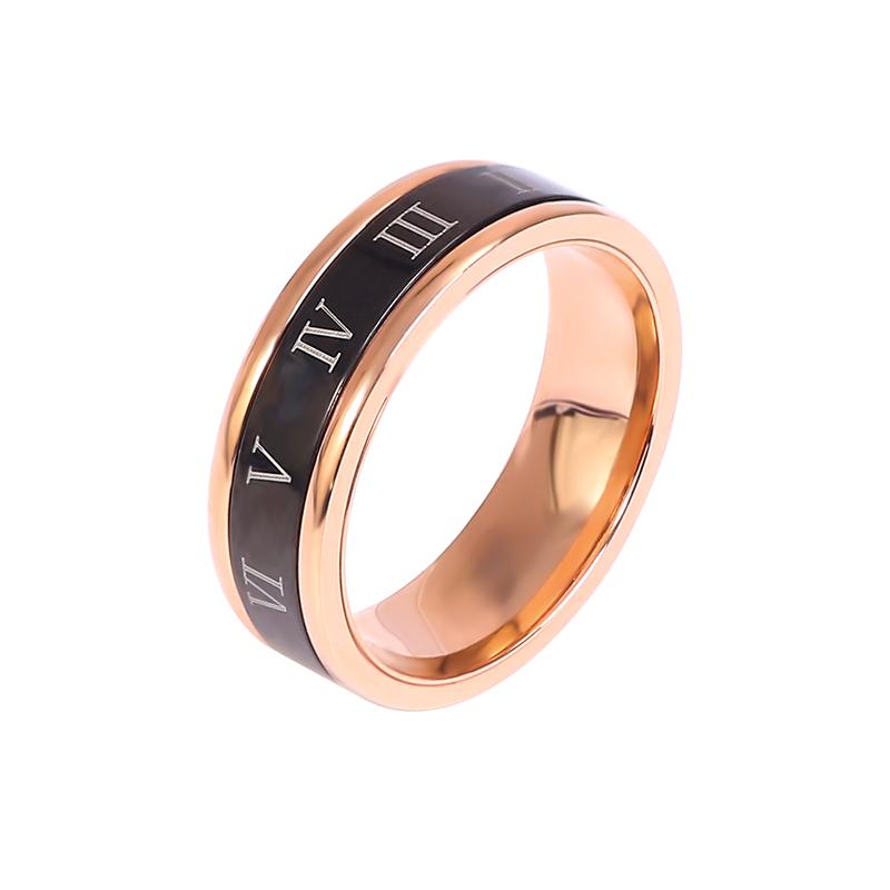 Wedding Rings Ring For Women Roman Numerals Black Circle Stainless Steel Finger Accessories Rose Gold Color Fashion Engagement Jewelry(GR406-image-704849644