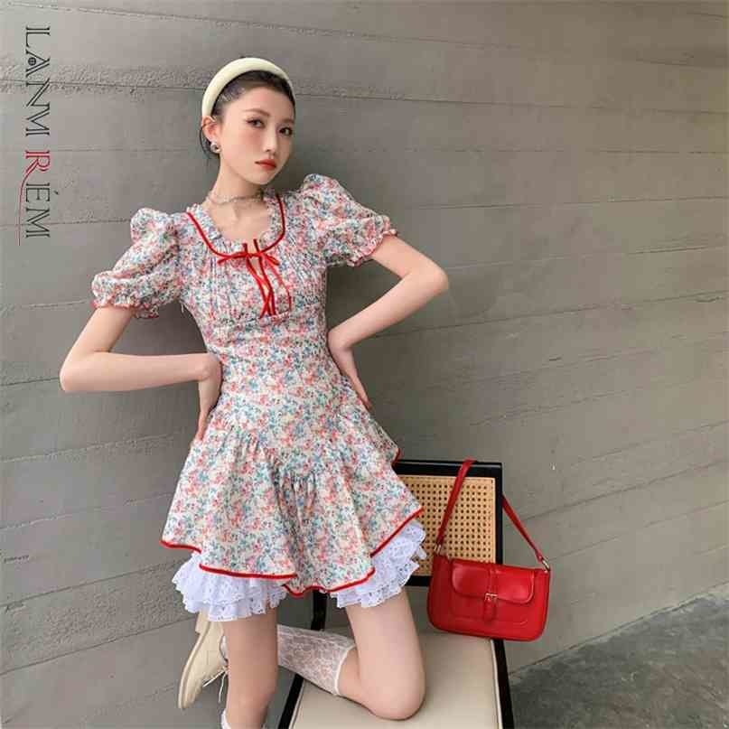 

Women Printing Dress Short Floral Bubble Sleeve Dresses Fashion Summer 2H508 210526