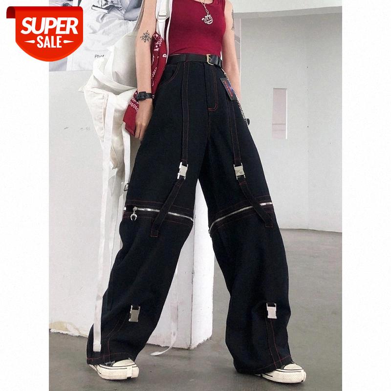 

pants female super fire net red 2020 summer new wave removable zip wide leg cec niche tooling high street style casual trousers #4h6l, Black;white