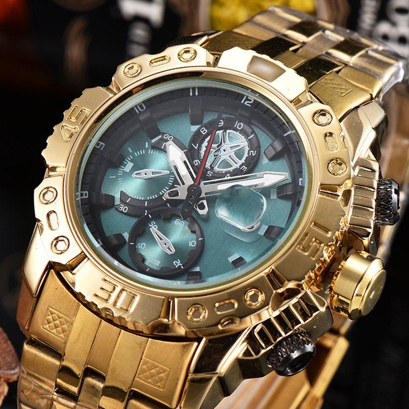 

4-1Mens quartz watches gold dial stainless steel business sports military designer montre de luxe watch