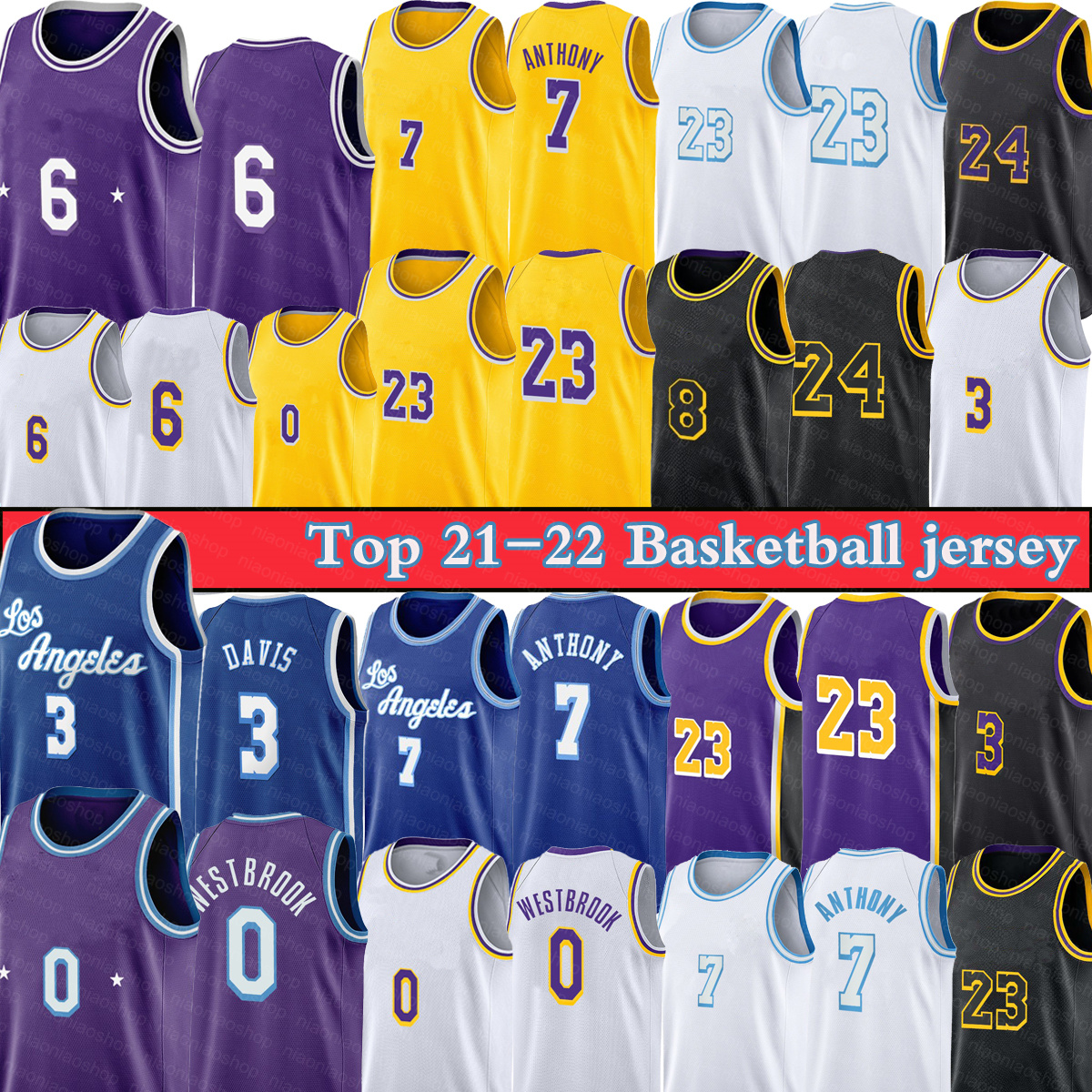 

6 LeBron 23 James Jersey Russell 0 Westbrook Basketball Jerseys Carmelo 7 Anthony 3 Davis Los 8 24 NCAA Men Kid Retro T-shirt Lakers 75th Anniversary 2022 New