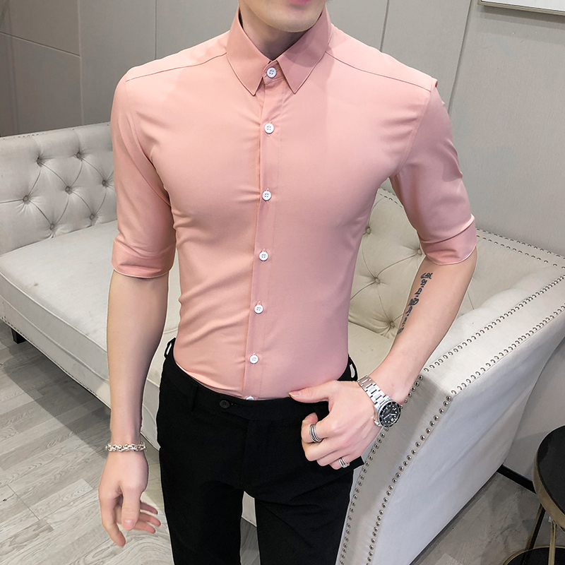 

New High Quality Summer Solid Fashion 2021 Half Sleeve Men's Fine Formal Wear Man's Working Shirt 3xl-m Bnd5, Blue