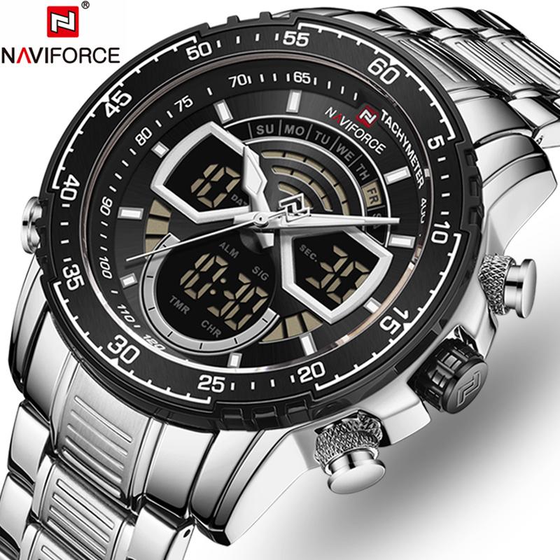 

Wristwatches NAVIFORCE Top Luxury Fashion Men Watch Casual Date Luminous Military Clock Quartz Sport Waterproof Relogio Masculino, Silver black