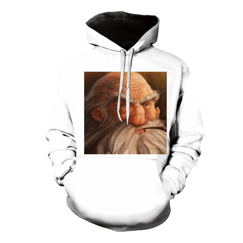 

Men's Christmas bearded old man pattern 3D printing long-sleeved hooded sweater, White;black