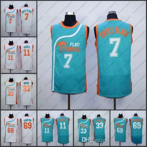 

Men Flint Tropics #11 ED Monix #33 Jackie Moon #69 Downtown #7 Ed Monix Movie Stitched Jersey White Green Size S-XXL, As pic