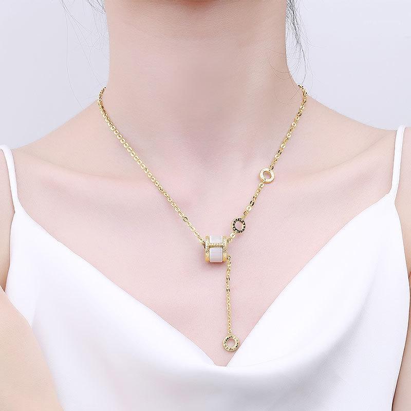 

Chains Korean Fashion Jewelry Accessories Zircon Necklace For Women Beads CymophaneColar Feminino