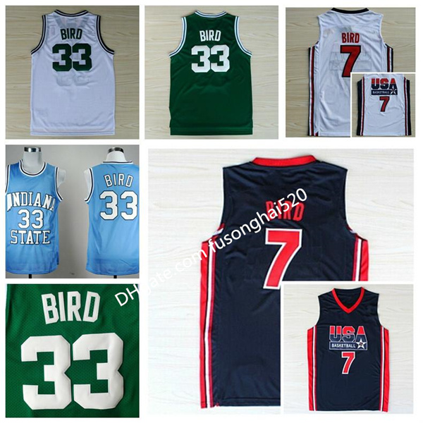 

1992 Dream Team NCAA Larry Bird Jersey 7 Throw back Indiana State Sycamores 33 Larry Bird College Jerseys Home Green White Navy Blue, Black;red