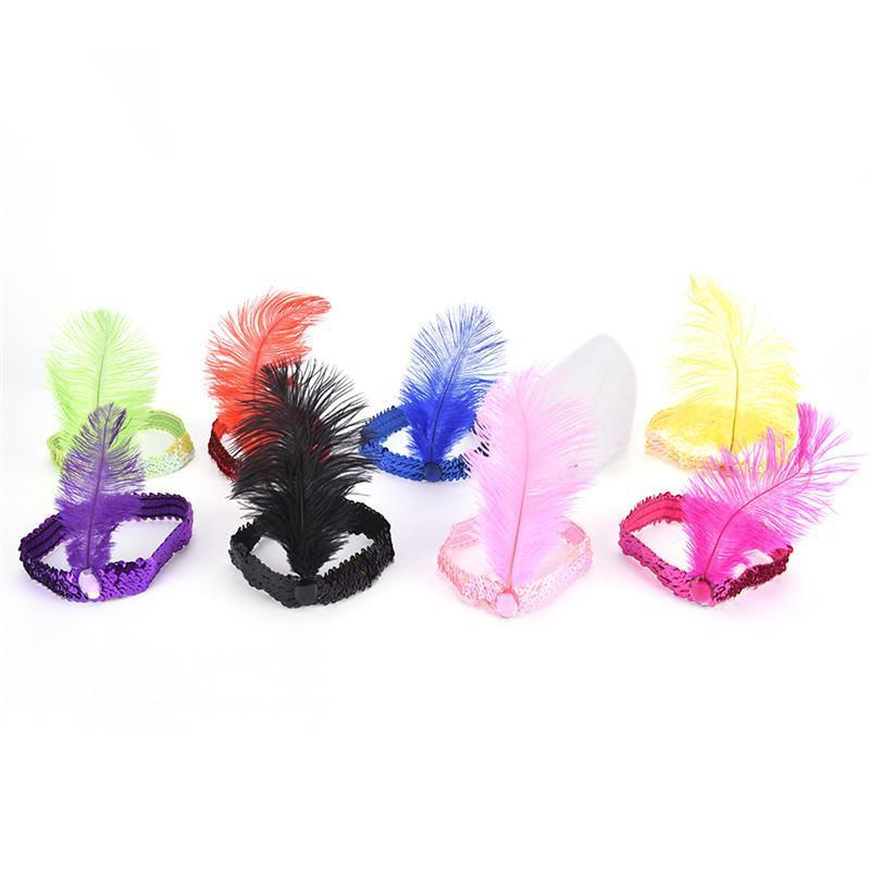 

2021 1pcs Festival Supplies Feather Headband 23cm Funny Flapper Sequin Headpiece Costume Head Band Par
