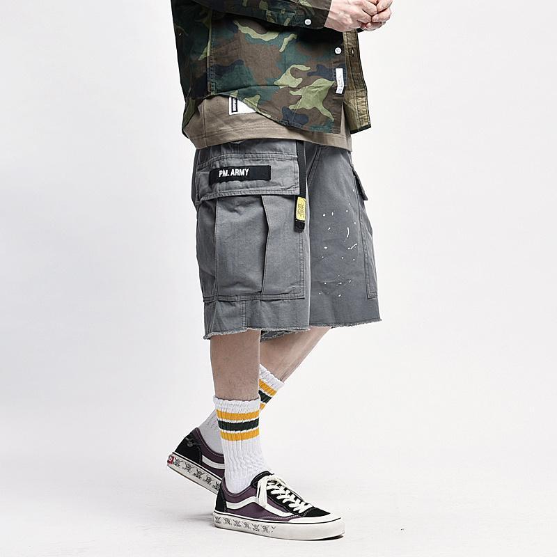 

Men's Shorts Splash-ink Functional Cargo Men Summer Streetwear Old School Multi-pocket Work Mens Casual Baggy Canvas, Black