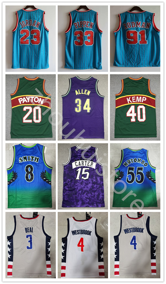 

23 Vince 15 Carter Basketball Jersey Scottie 33 Pippen Dennis 91 Rodman Retro Ray 34 Allen Duncan Hill 8 Steve Smith 55 Mutombo 3 Beal 4 Westbrook Jersey, Green