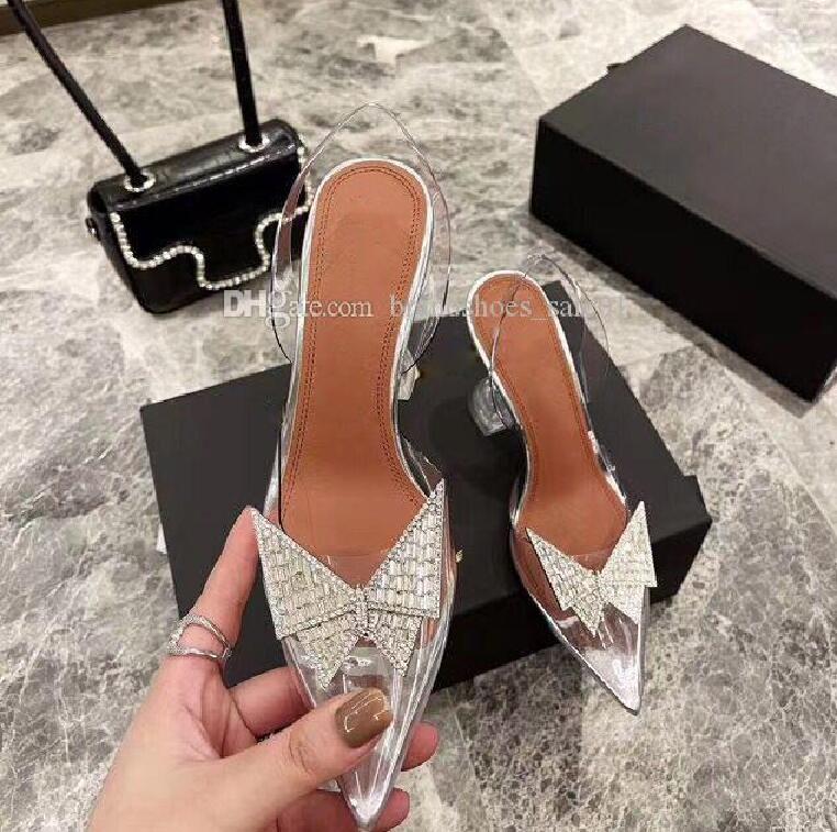 

2021 New Official Quality Amina Shoes Begum Crystal-embellished PVC Slingback Pumps Muaddi Restocks Begum Pvc Slingbacks 10cm High Heel, Clear