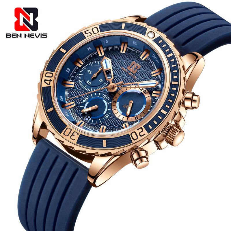 

Wristwatches Ben Nevis Men Fashion Watch Luxury Business Quartz Casual Military Silicone Strap Clock Relogio, Blue